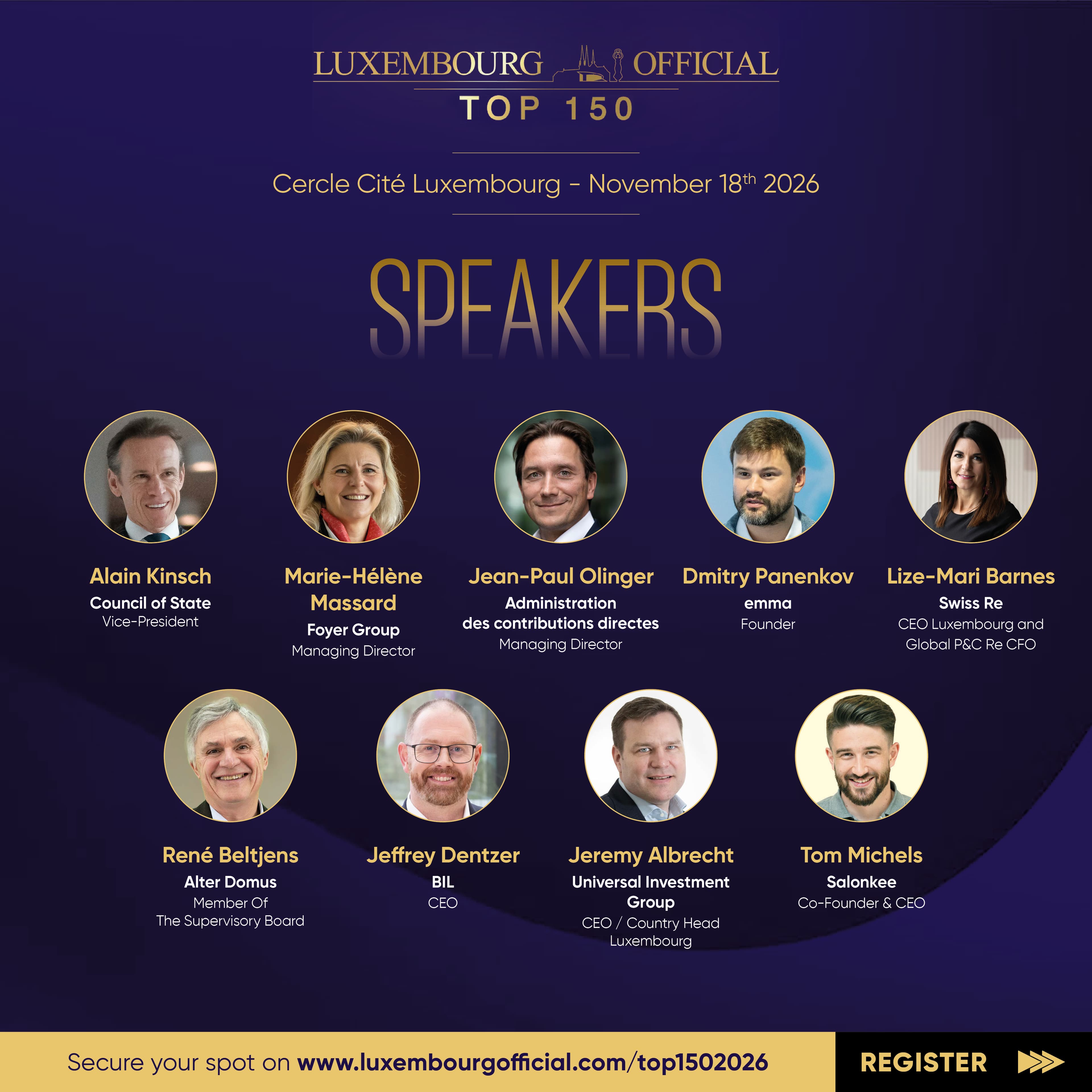 2026 LuxembourgOfficial Top150, November 18th, 2026 — Speakers